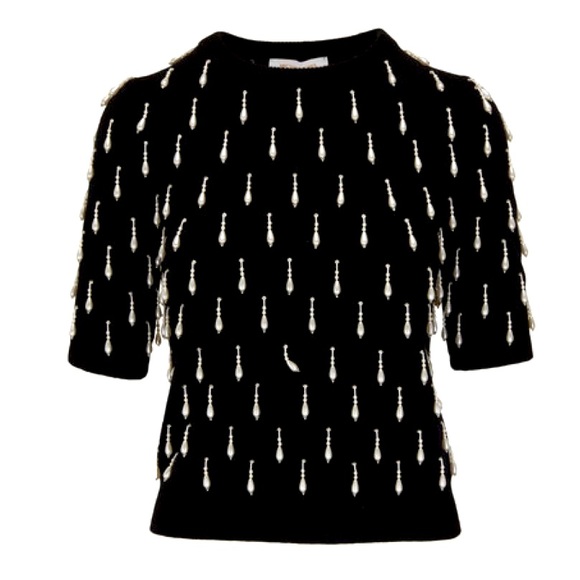 NWT MICHAEL KORS COLLECTIONBlack Cashmere Pearl Embellished Sweater XL.